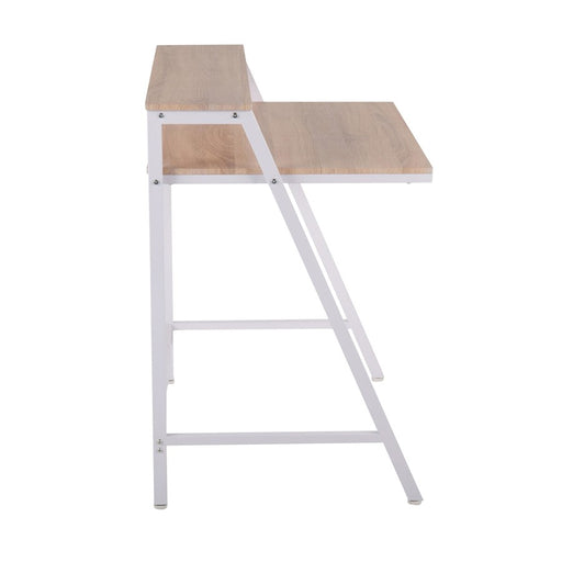 LumiSource 2-tier Office Desk in White Steel/Natural MDF