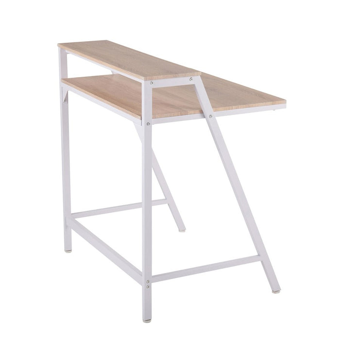 LumiSource 2-tier Office Desk in White Steel/Natural MDF