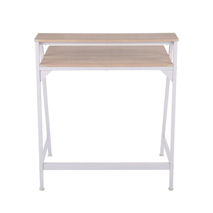LumiSource 2-tier Office Desk in White Steel/Natural MDF