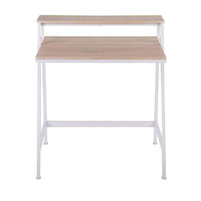 LumiSource 2-tier Office Desk in White Steel/Natural MDF