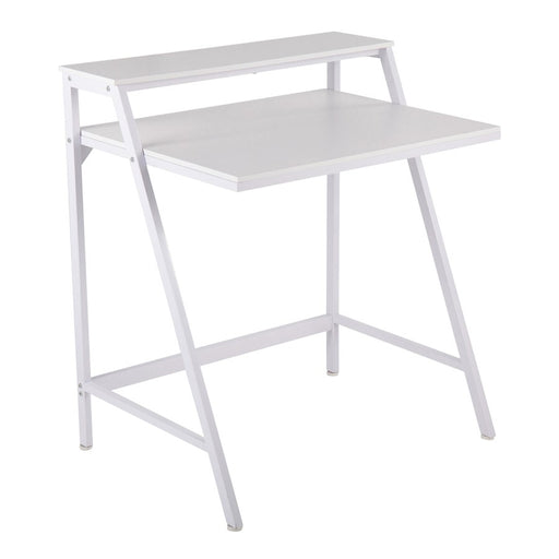 LumiSource 2-tier Office Desk in White Steel/White MDF - OFD-2TIERWW