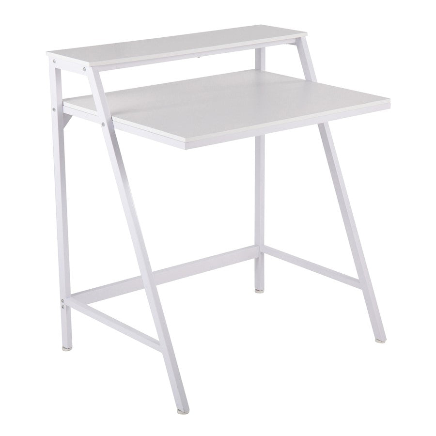 LumiSource 2-tier Office Desk in White Steel/White MDF - OFD-2TIERWW