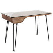 LumiSource Avery Desk | Walnut & Clear Glass & Black Steel | Home Office & Study | 44.5 x 23 x 31 in | Model OFD-AVERYWL