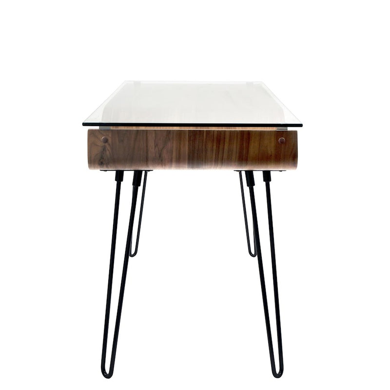 LumiSource Avery Desk | Walnut & Clear Glass & Black Steel | Home Office & Study | 44.5 x 23 x 31 in | Model OFD-AVERYWL