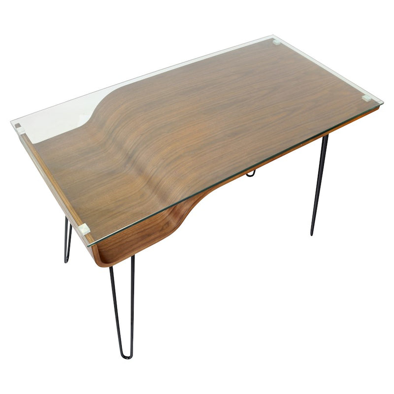 LumiSource Avery Desk | Walnut & Clear Glass & Black Steel | Home Office & Study | 44.5 x 23 x 31 in | Model OFD-AVERYWL
