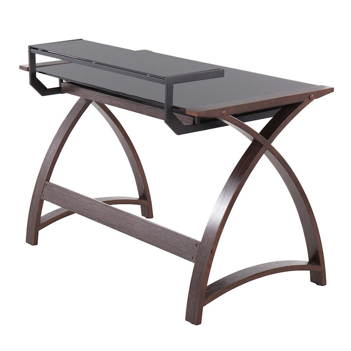 LumiSource Bentley Office Desk in Dark Grey Wood/Black Glass