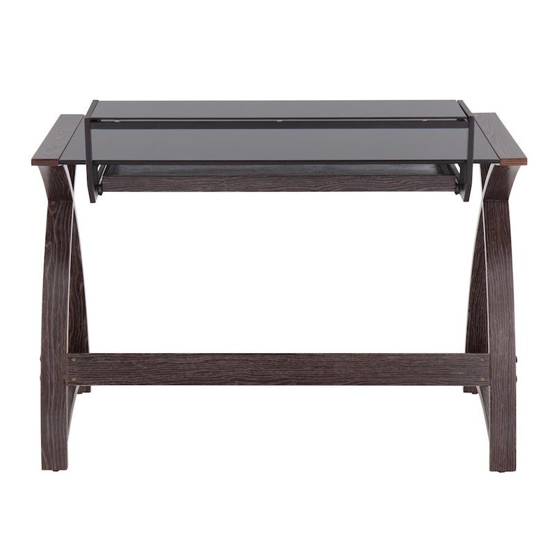 LumiSource Bentley Office Desk in Dark Grey Wood/Black Glass