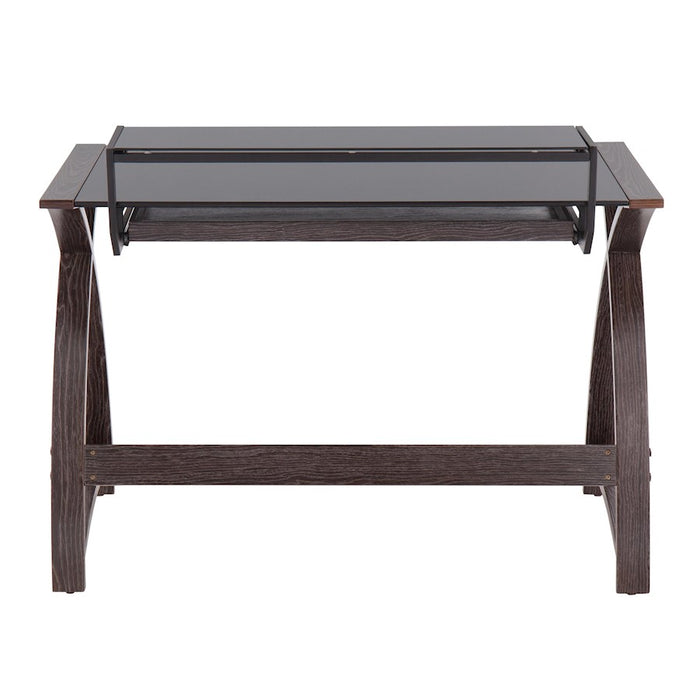 LumiSource Bentley Office Desk in Dark Grey Wood/Black Glass
