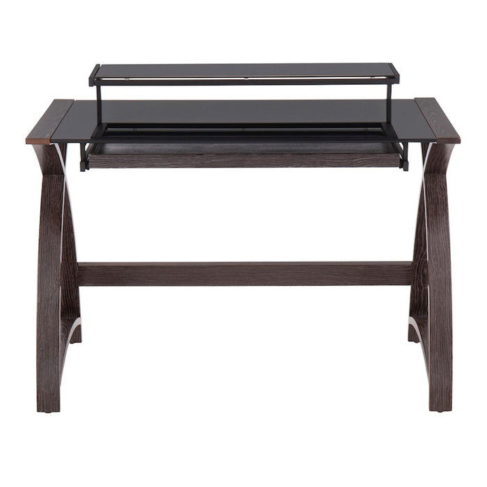 LumiSource Bentley Office Desk in Dark Grey Wood/Black Glass