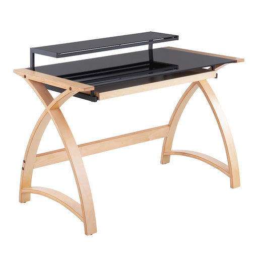 LumiSource Bentley Office Desk in Natural Wood/Black Glass - OFD-BENTLEYNABK