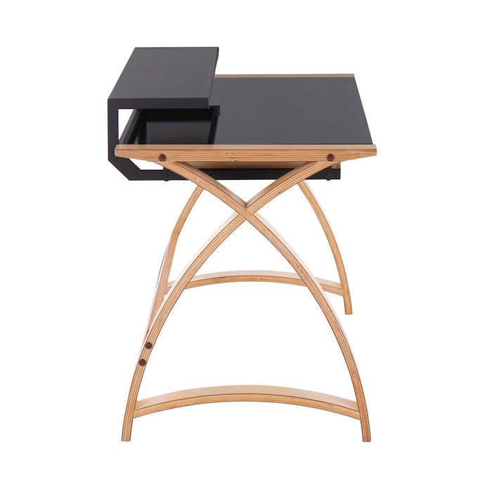LumiSource Bentley Office Desk in Natural Wood/Black Glass