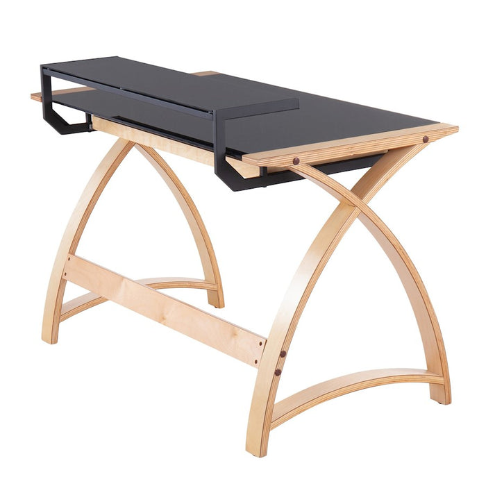 LumiSource Bentley Office Desk in Natural Wood/Black Glass