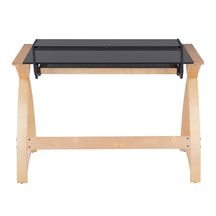 LumiSource Bentley Office Desk in Natural Wood/Black Glass