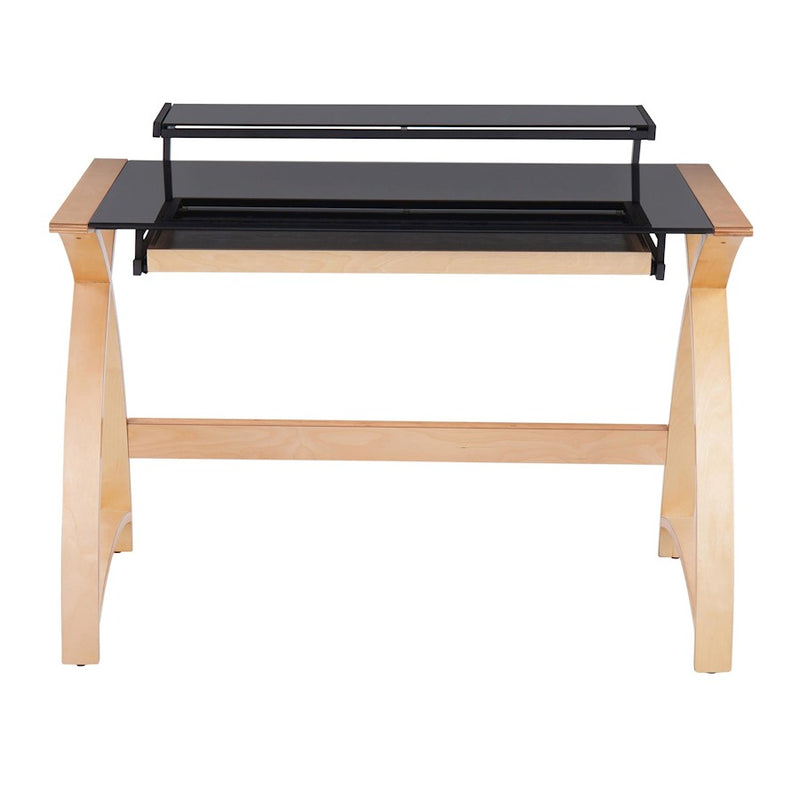 LumiSource Bentley Office Desk in Natural Wood/Black Glass