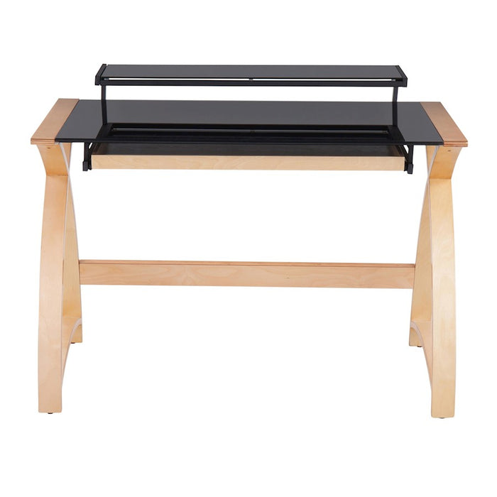 LumiSource Bentley Office Desk in Natural Wood/Black Glass