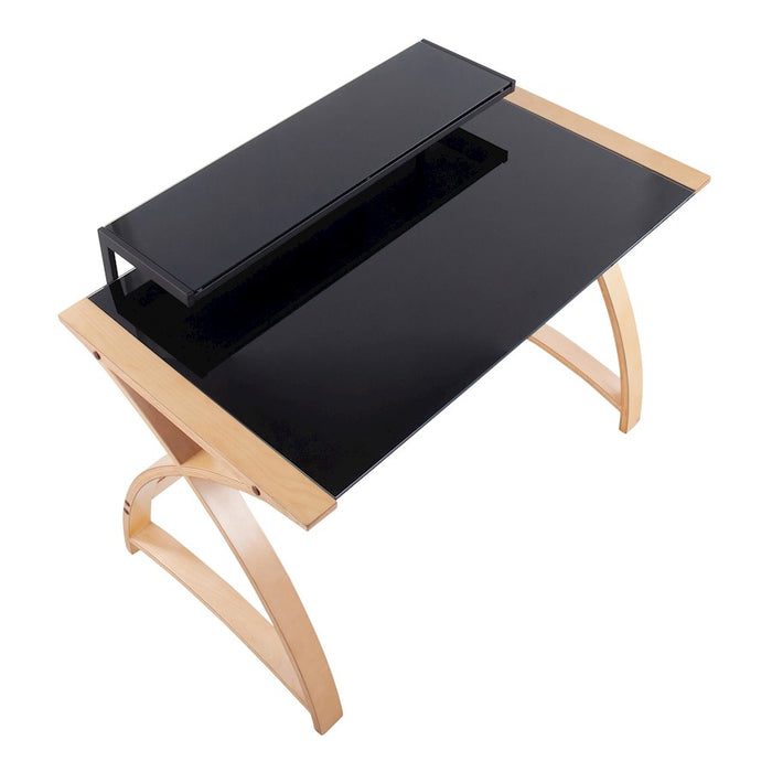 LumiSource Bentley Office Desk in Natural Wood/Black Glass