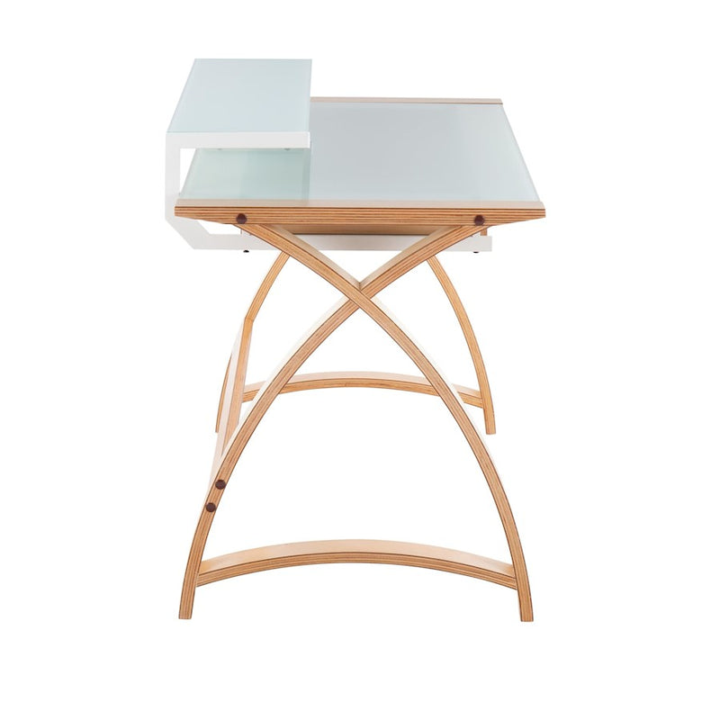 LumiSource Bentley Office Desk in Natural Wood/White Glass