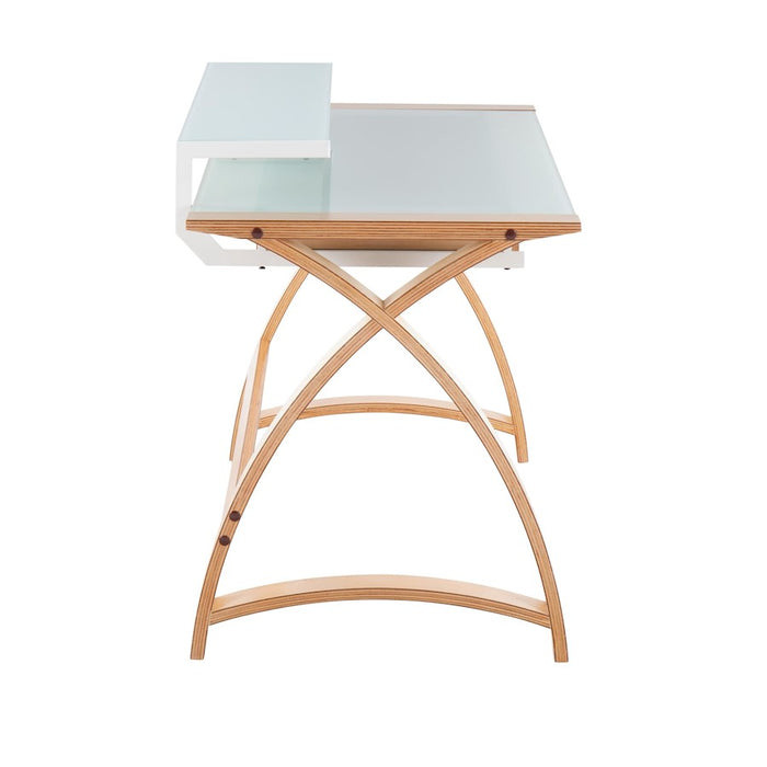 LumiSource Bentley Office Desk in Natural Wood/White Glass