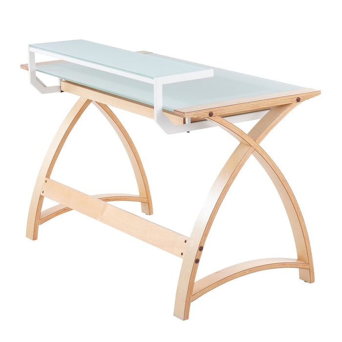 LumiSource Bentley Office Desk in Natural Wood/White Glass
