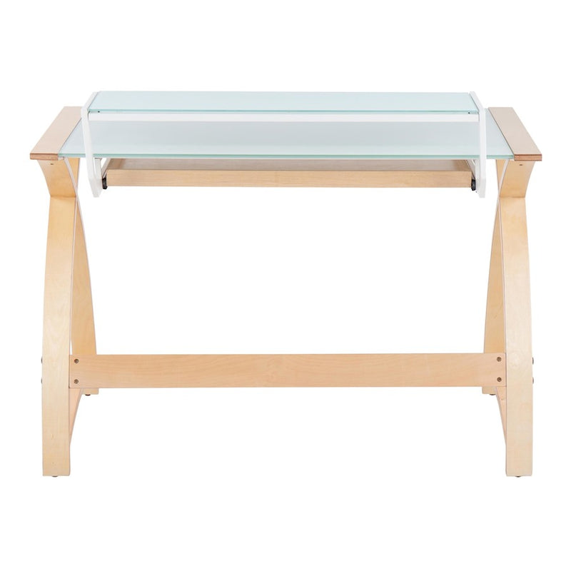 LumiSource Bentley Office Desk in Natural Wood/White Glass
