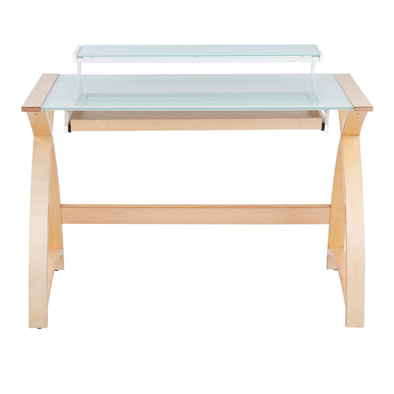 LumiSource Bentley Office Desk in Natural Wood/White Glass