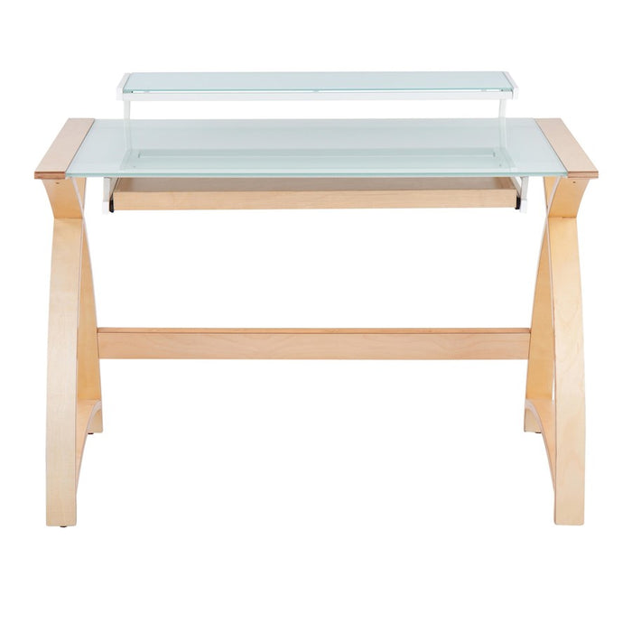 LumiSource Bentley Office Desk in Natural Wood/White Glass