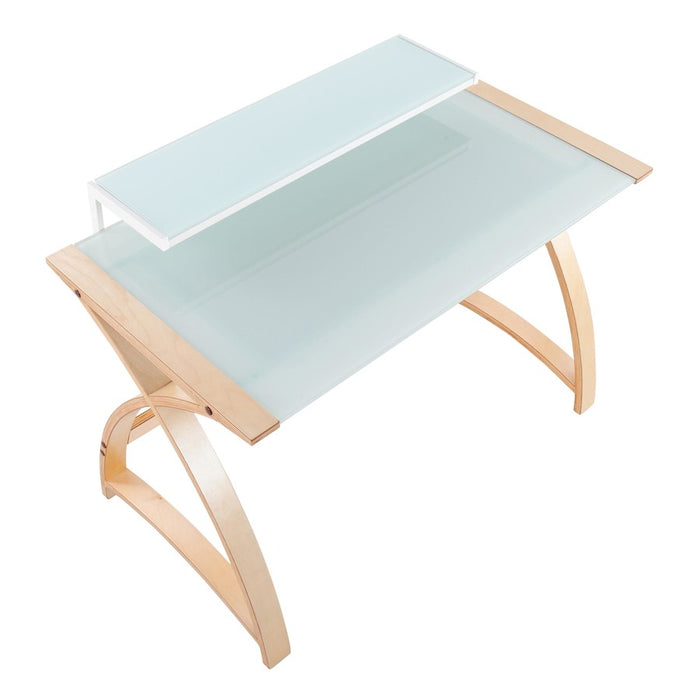 LumiSource Bentley Office Desk in Natural Wood/White Glass