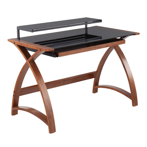 LumiSource Bentley Office Desk in Walnut Wood/Black Glass - OFD-BENTLEYWLBK