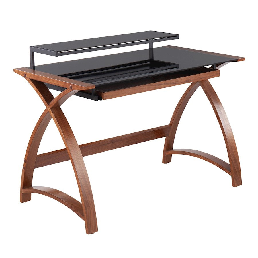 LumiSource Bentley Office Desk in Walnut Wood/Black Glass - OFD-BENTLEYWLBK