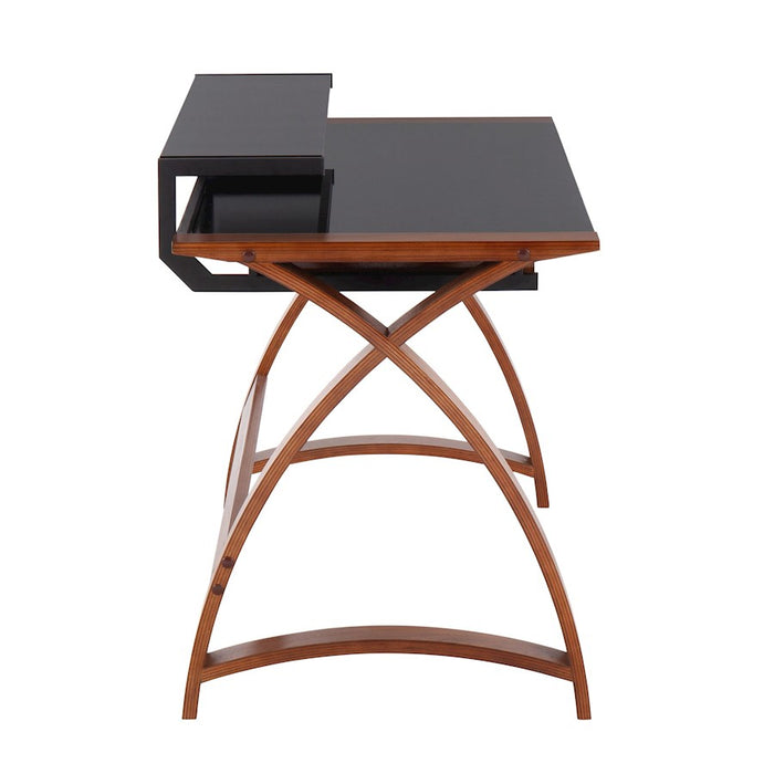 LumiSource Bentley Office Desk in Walnut Wood/Black Glass