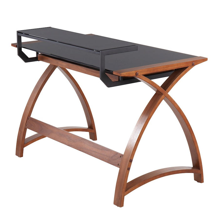 LumiSource Bentley Office Desk in Walnut Wood/Black Glass