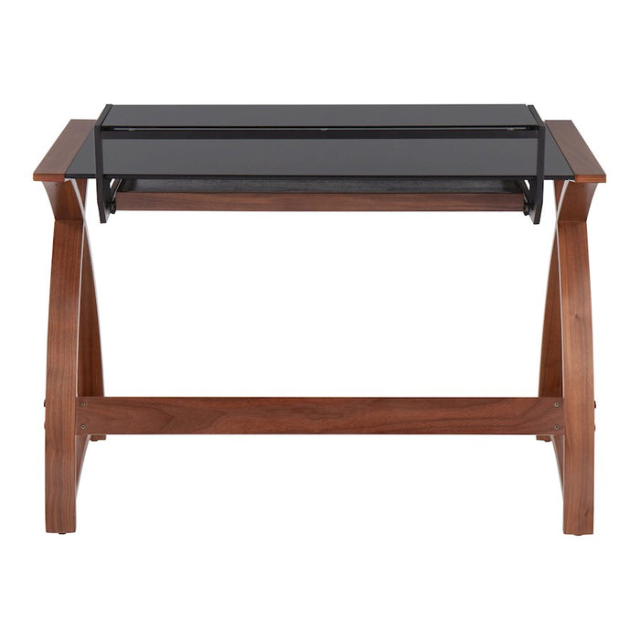 LumiSource Bentley Office Desk in Walnut Wood/Black Glass