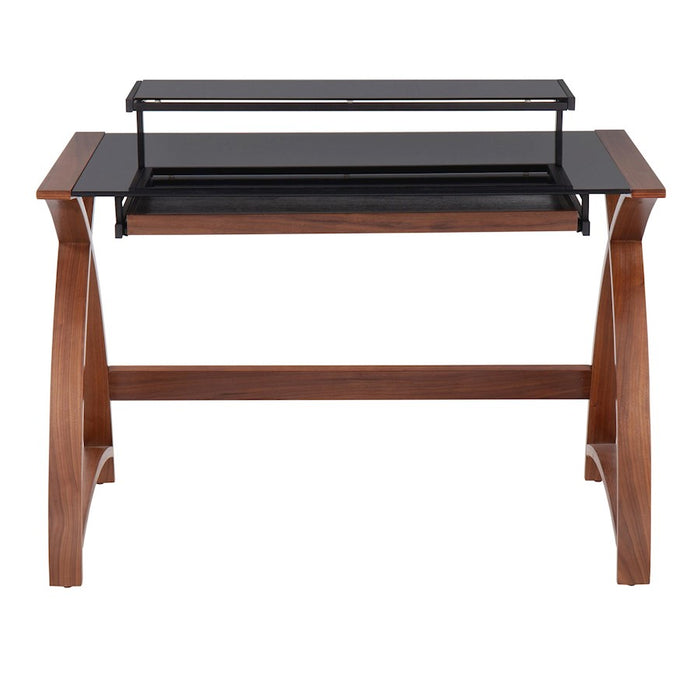 LumiSource Bentley Office Desk in Walnut Wood/Black Glass