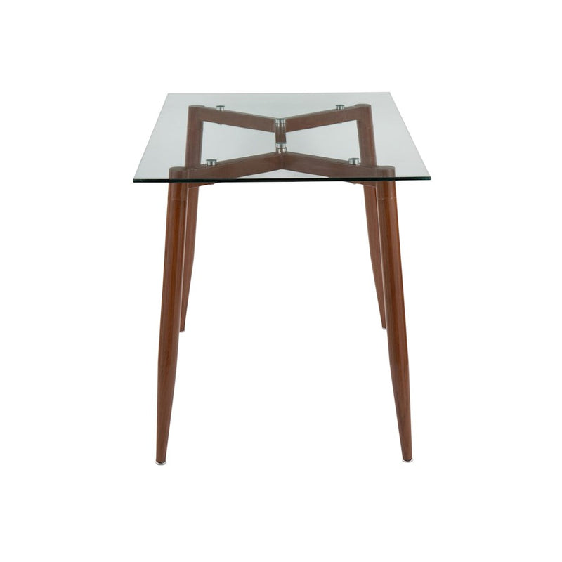 LumiSource Clara Table in Walnut Metal/Clear Glass