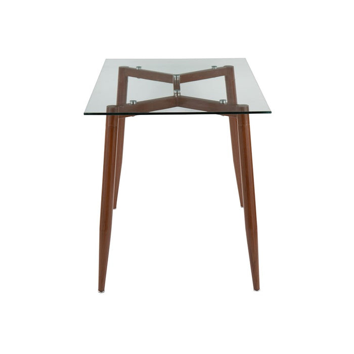 LumiSource Clara Table in Walnut Metal/Clear Glass