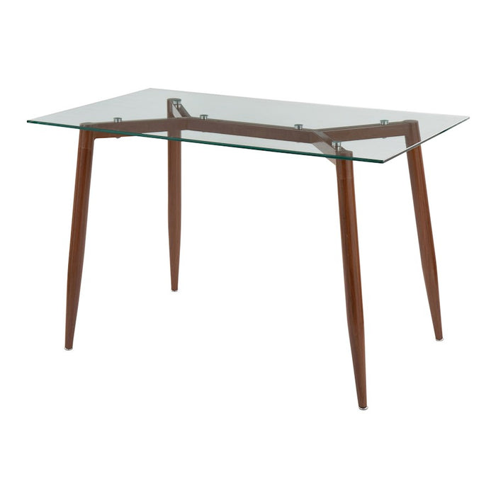 LumiSource Clara Table in Walnut Metal/Clear Glass