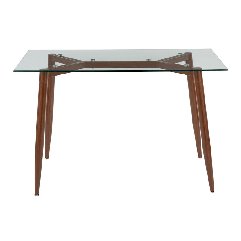 LumiSource Clara Table in Walnut Metal/Clear Glass