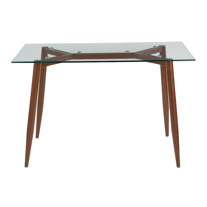 LumiSource Clara Table in Walnut Metal/Clear Glass