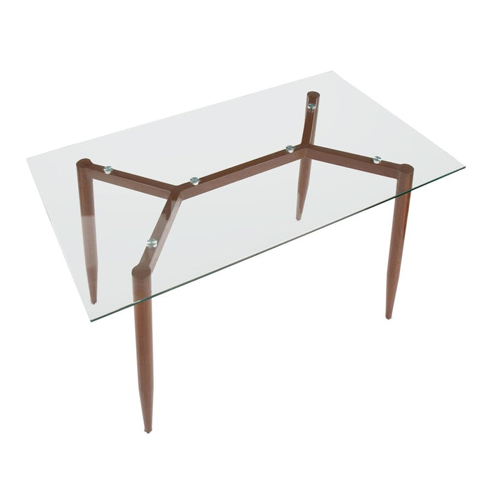 LumiSource Clara Table in Walnut Metal/Clear Glass