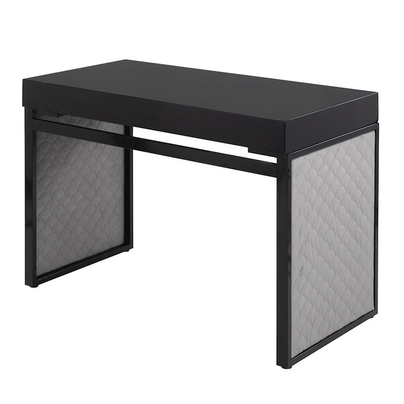 LumiSource Drift Upholstered Desk | Black Steel & Silver Velvet | Home Office & Study Desk | 43 x 22 x 30 in | Model OFD-DRIFTUPBKBKSV
