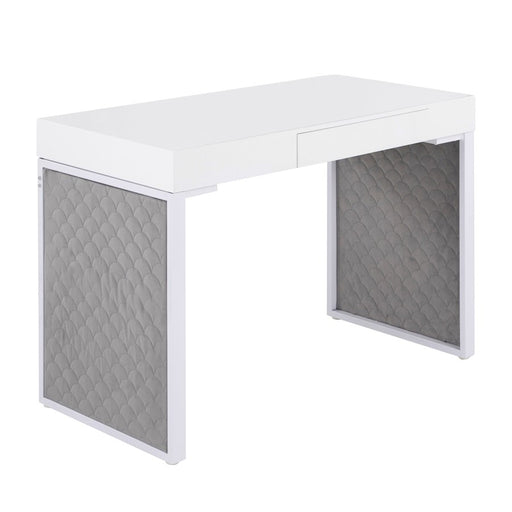 LumiSource Drift Upholstered Desk, White/Silver - OFD-DRIFTUPWWSV