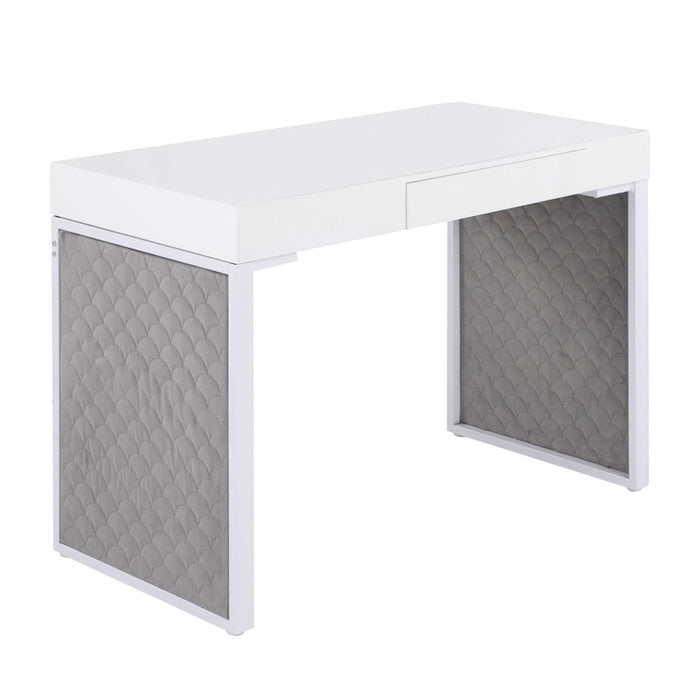 LumiSource Drift Upholstered Desk, White/Silver - OFD-DRIFTUPWWSV