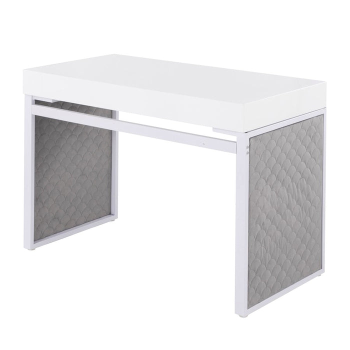 LumiSource Drift Upholstered Desk, White/Silver