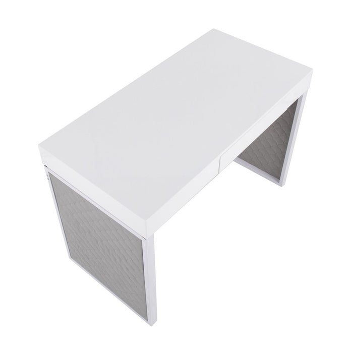 LumiSource Drift Upholstered Desk, White/Silver