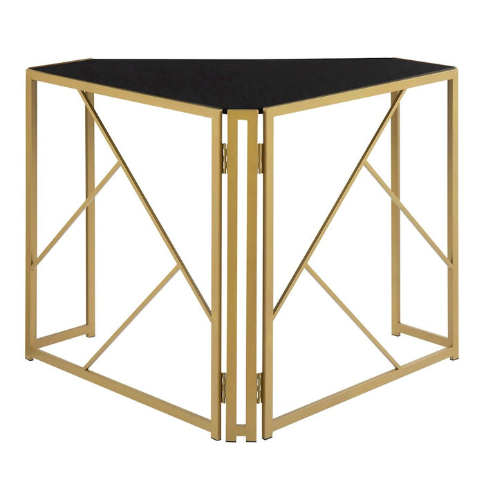 LumiSource Folia Corner Desk in Gold Metal/Black MDF
