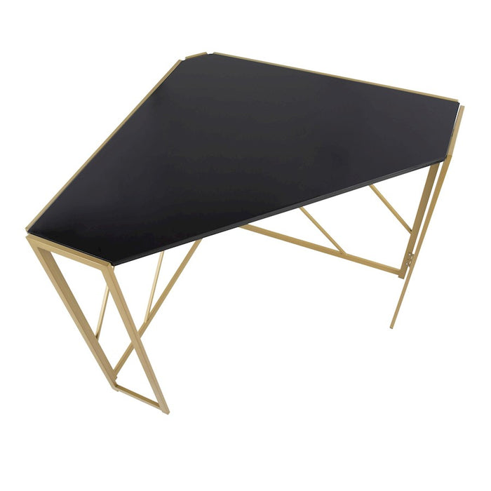 LumiSource Folia Corner Desk in Gold Metal/Black MDF
