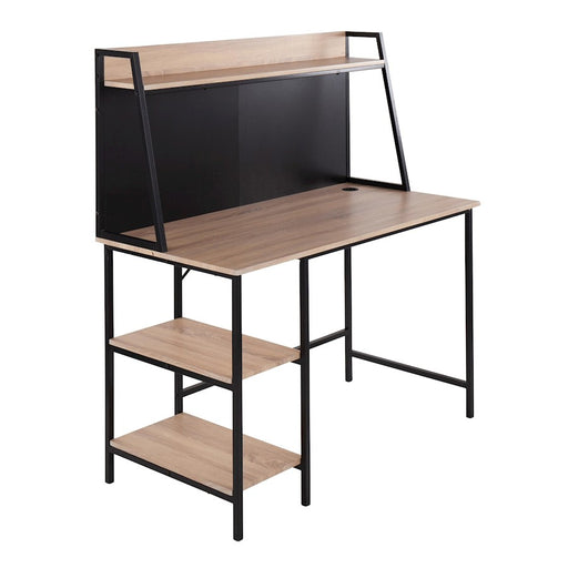 LumiSource Geo Shelf Desk in Black Steel/Natural MDF - OFD-GEOSHFBKNA