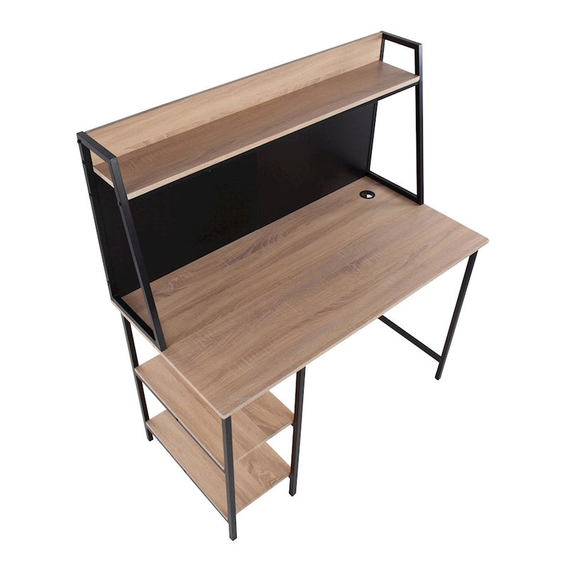 LumiSource Geo Shelf Desk in Black Steel/Natural MDF
