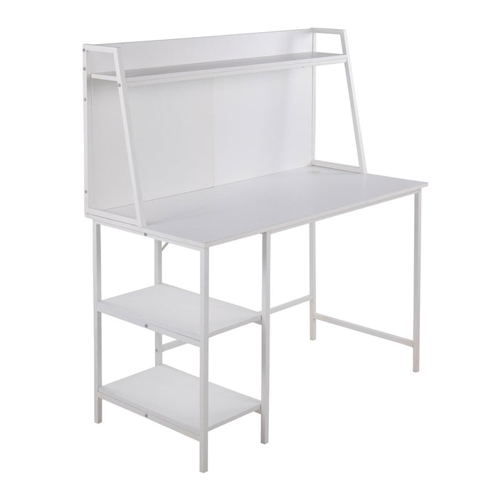 LumiSource Geo Shelf Desk in White Steel/White MDF - OFD-GEOSHFWW