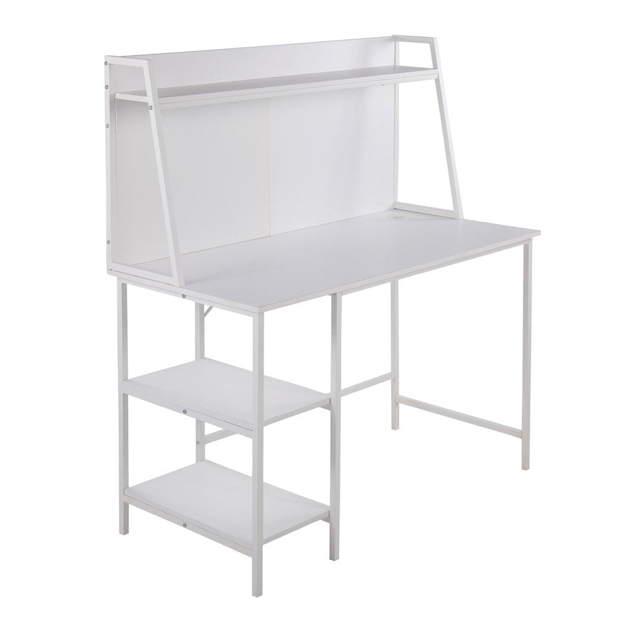 LumiSource Geo Shelf Desk in White Steel/White MDF - OFD-GEOSHFWW